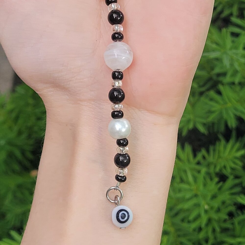 White Evil Eye Keychain - Handmade
